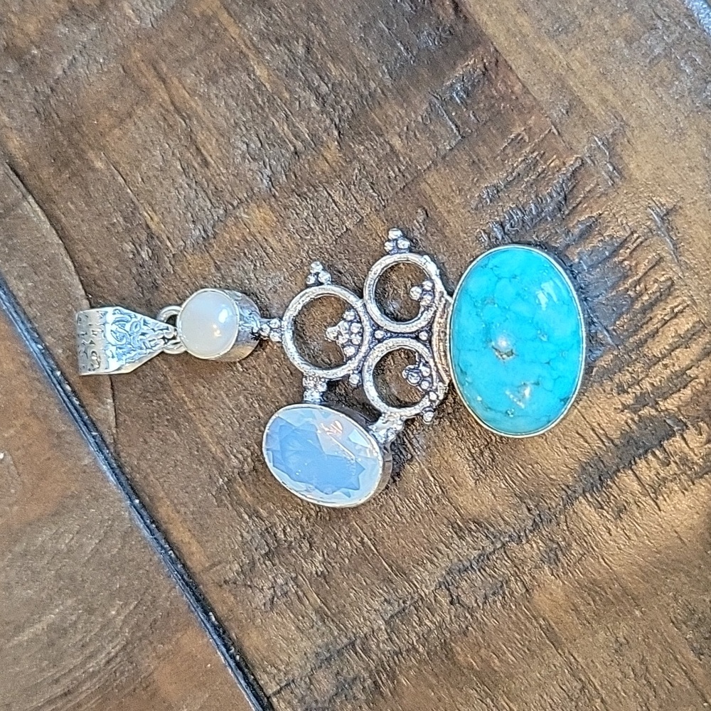 Turquoise, Pearl and Opalite Pendant
